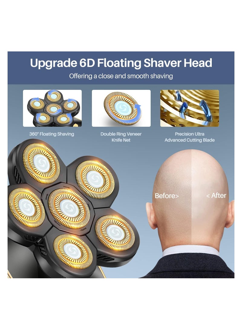 Zikra Head Shavers for Bald Men, Rotary Electric Razor Cordless Shaver, Multifunctional 6 Rotary Blade Heads Electric Razor, 5-in-1 Grooming Kit with Clipper Trimmer, PX7 Waterproof, LED Display - Image 2