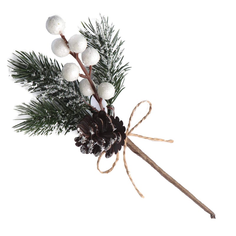 10 PCS Artificial Christmas Tree Picks Sprays 8 Frosted Pine Branches Stems with Pinecones White Holly Berries Twigs for Home Garden Xmas Party Flower Arrangements Ornaments Holiday Decor White