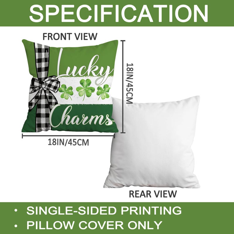 FUTBU St Patrick's Day Throw Pillow Covers, Lucky Charms Sharmcork Clover Cushion Case, Buffalo Plaid Good Luck Decoration for Sofa Couch Set of 4 Bless Our House 18x18 Inch - Image 2