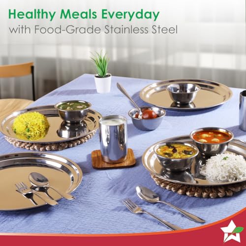 Wonderchef Venice Stainless Steel Dinner Set of 12pcs | Plates, Glasses, Bowls, Spoons | Classic Design and Gloss Finish | 100% Food-Grade Stainless Steel | Non-Corrosive, Unbreakable | Easy to Clean - Image 3