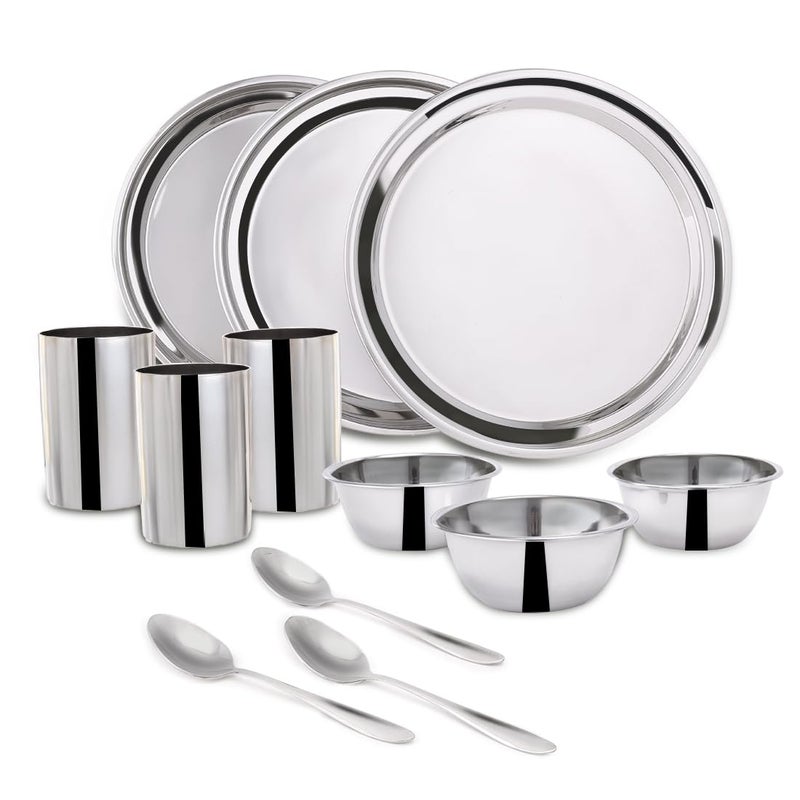 Wonderchef Venice Stainless Steel Dinner Set of 12pcs | Plates, Glasses, Bowls, Spoons | Classic Design and Gloss Finish | 100% Food-Grade Stainless Steel | Non-Corrosive, Unbreakable | Easy to Clean - Image 2