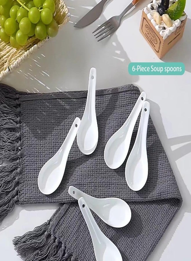 VEDHAK White Ceramic Soup Spoons & Rice Spoons, Hook Design Dessert Dinner Large Microwave Safe Durable, Serving Spoons. (6 Pcs Set) - Image 5