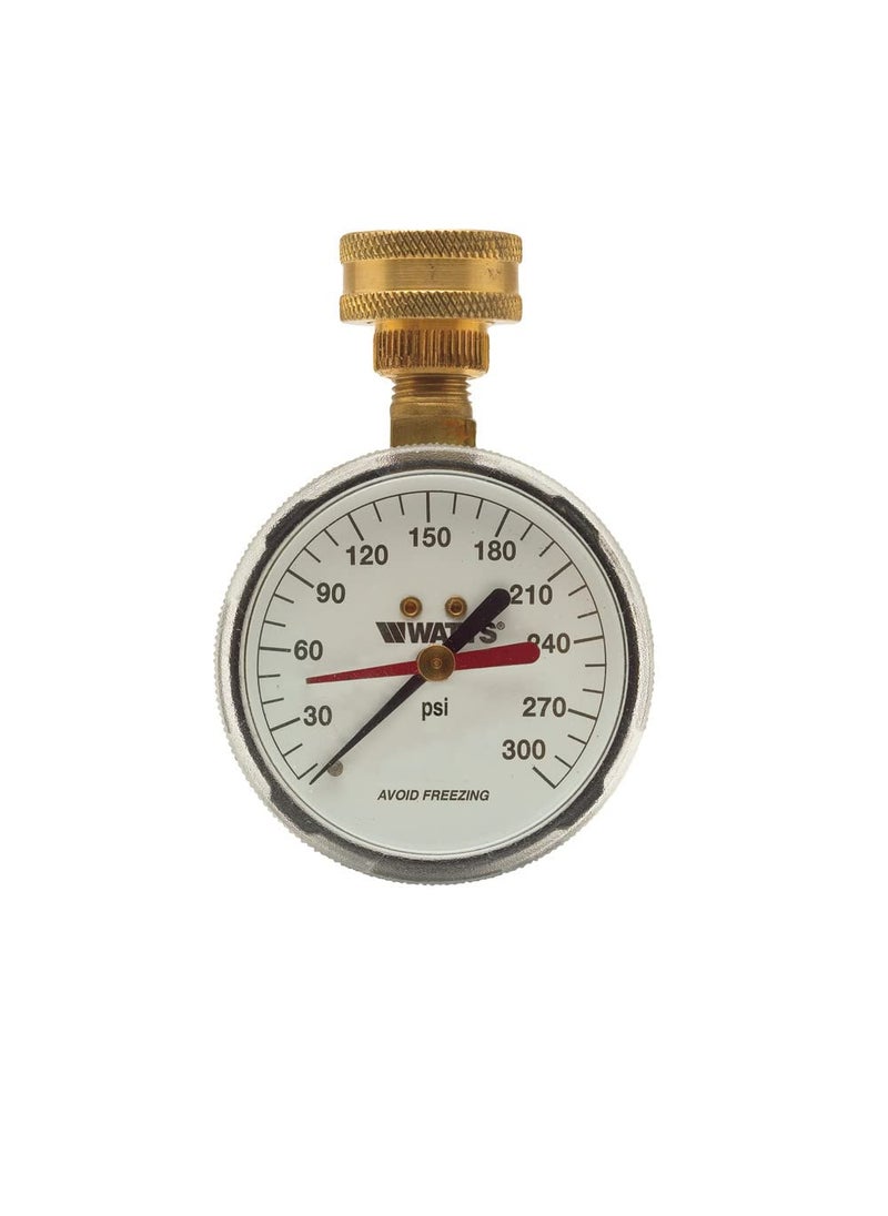watts Watts 2-1/2" Hose Connection Water Pressure Test Gauge, 3/4" (20 mm) HT Hose Connection, Copper Alloy, Black Enamel Steel Case, Red Indicator Hands, ASME Type B Accuracy  - Image 1