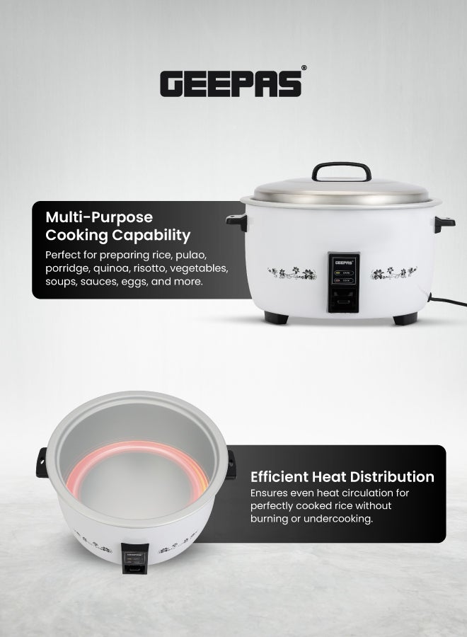 GEEPAS 8 L Commercial Rice Cooker, Durable Construction, Removable Non-Stick Aluminum Pot, Cool Touch Handle, Includes Cook, Keep Warm Functions, With Stainless Steel Lid, Aluminum Inner Steamer, Perfect For Quinoa, Risotto, Vegetables, Soups, Sauces, Eggs, Etc. 2 Years Warranty Grc4322H 8 L 2500 W GRC4322H White - Image 3