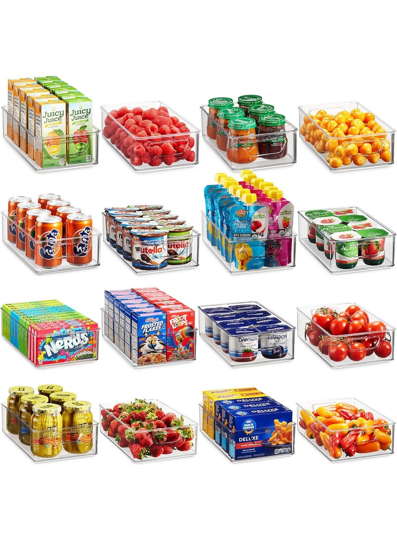 Set Of 16 Refrigerator Organizer Bins - Plastic Pantry Organization and Storage Baskets - Stackable Food Fridge Organizers with Cutout Handles for Freezer, Kitchen, Countertops, Cabinets - Image 1