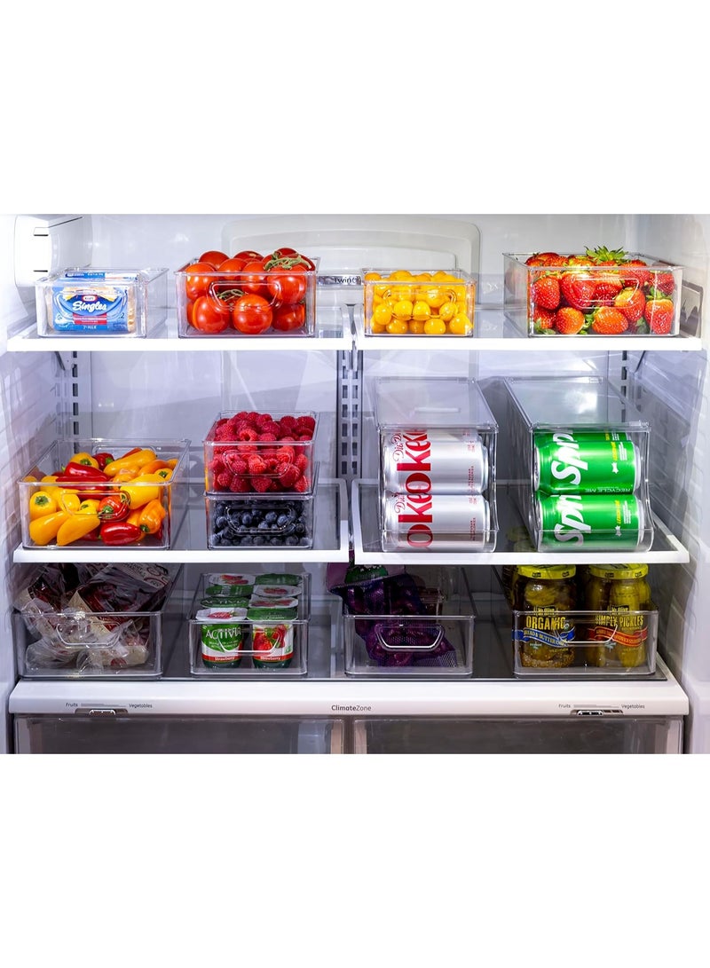 Set Of 16 Refrigerator Organizer Bins - Plastic Pantry Organization and Storage Baskets - Stackable Food Fridge Organizers with Cutout Handles for Freezer, Kitchen, Countertops, Cabinets - Image 3