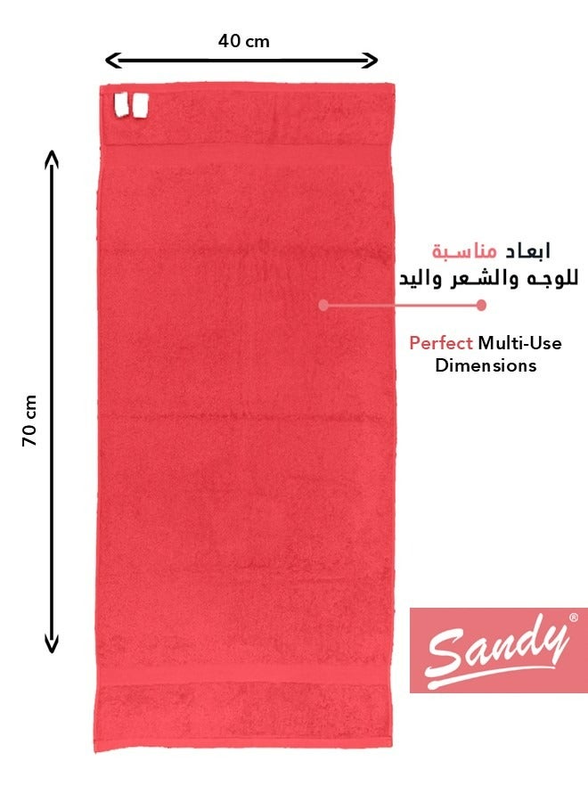 منشفة وجه قطن 100% من ساندي, مثالية للاستخدام اليومي, سريعة الجفاف وعالية الامتصاص وناعمة الملمس, 70×40 سم, أحمر
