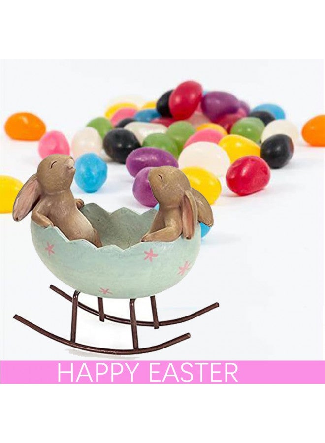 KiaoTime Laughing Bunny Rabbits Rocking in an Easter Egg Cradle Spring Easter Decoration Vintage Rustic Country Bunnies Rabbit Figurine Statue (Bunnies in a Cradle) - Image 1