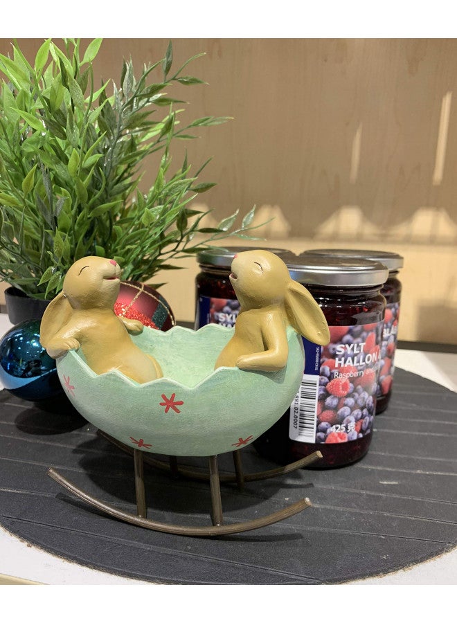 KiaoTime Laughing Bunny Rabbits Rocking in an Easter Egg Cradle Spring Easter Decoration Vintage Rustic Country Bunnies Rabbit Figurine Statue (Bunnies in a Cradle) - Image 4