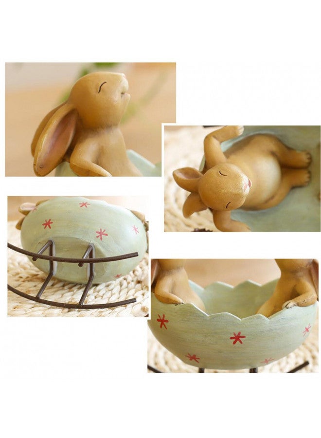KiaoTime Laughing Bunny Rabbits Rocking in an Easter Egg Cradle Spring Easter Decoration Vintage Rustic Country Bunnies Rabbit Figurine Statue (Bunnies in a Cradle) - Image 3