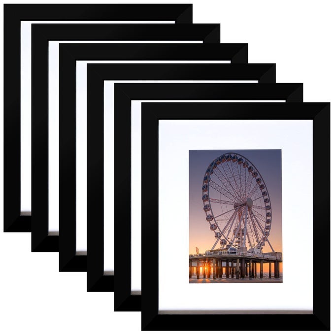 8X10 PICTURE FRAME BLACK SET OF 6 DISPLAY PICTURES 5X7 WITH MAT OR 8X10 WITHOUT MAT FOR WALL MOUNTING OR TABLETOP