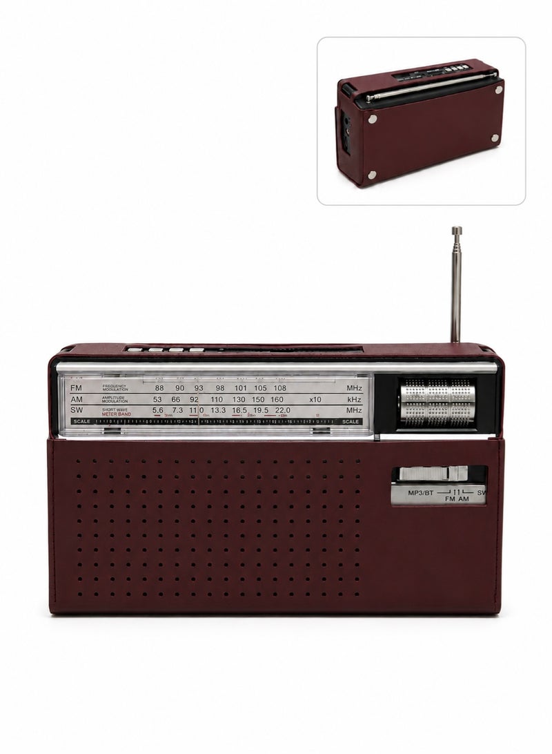 راديو محمول قابل لإعادة الشحن يدعم موجات FM وAM وSW مع بلوتوث وتشغيل USB وبطاقة SD ومكبر صوت عالي الجودة للاستخدام المنزلي والسفر والتخييم وحالات الطوارئ