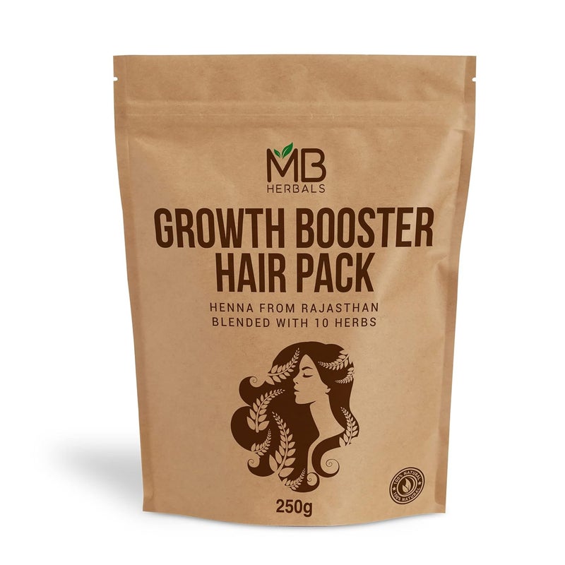 MB Herbals MB Herbals Growth Booster Hair Pack  Blend of Henna Shikakai Amla Brahmi Bhringraj Aloe Vera Neem Hibiscus Curry Leaves Fenugreek  Kapoor Kachri Powders for Hair Growth  88 oz  250g Pack
