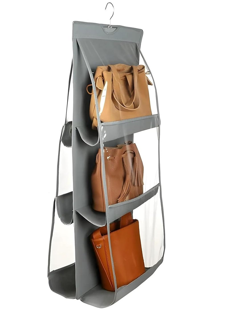 Kuber Industries Dust Proof Hanging Handbag Purse Clutch Organizer with 6 Large Compartments And Hanger - Image 1