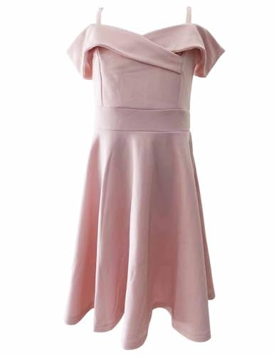 LuckyShe Girls Elegant Princess Cold Shoulder Fold Pleated High Waist Flared A Line Formal Party Dresses,Pink,10 Years - Image 5