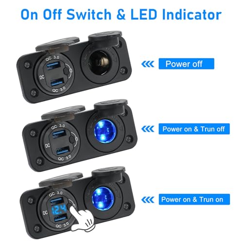 Linkstyle 12V Charger Socket Panel, 18W QC3.0 USB-A Port Dual USB Power Outlet, Cigarette Lighter Socket, for RV Car Boat - Image 3