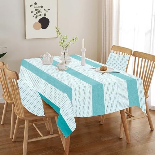 COMFORT WEAVE طاولة مفرش من قطن 100% مزخرف بألوان متعددة مع تصميم مربعات، بحجم 140 سم عرض و152 سم طول، عبوة من قطعة واحدة - Image 1