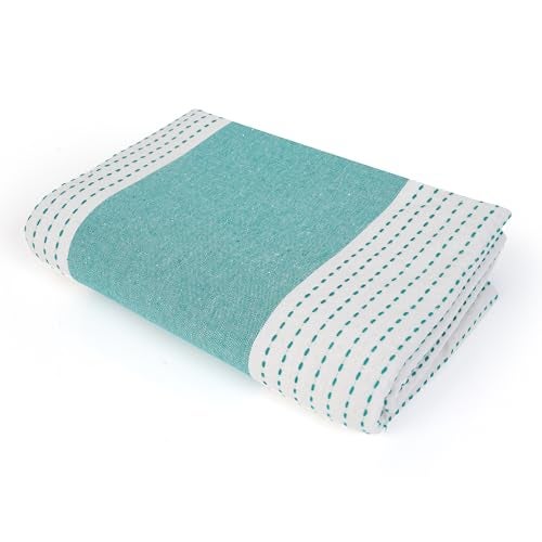 COMFORT WEAVE طاولة مفرش من قطن 100% مزخرف بألوان متعددة مع تصميم مربعات، بحجم 140 سم عرض و152 سم طول، عبوة من قطعة واحدة - Image 5