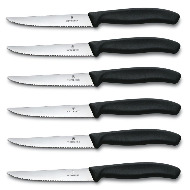 Victorinox 6.7233.6 Swiss Classic Steak Knife Set Ideal for Slicing a Wide Variety of Steak Cuts Serrated Blade in Black, Set of 6 - Image 1