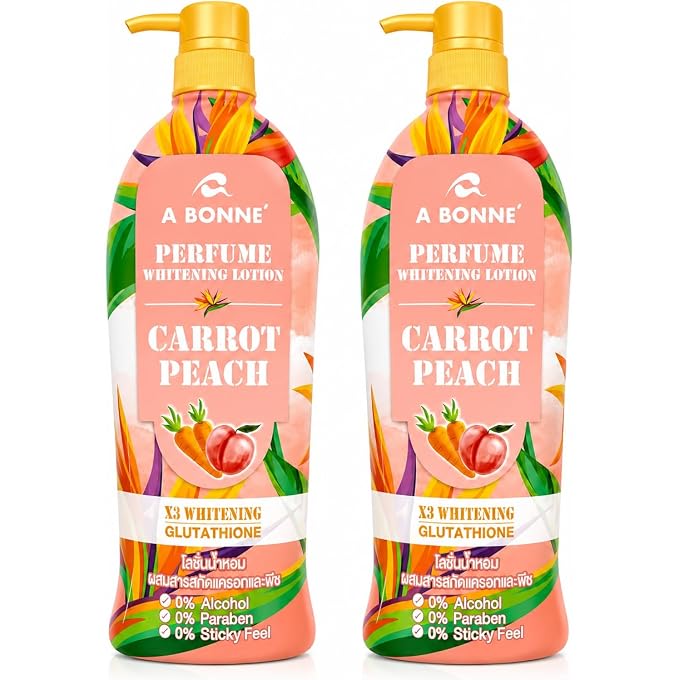 ROSMAR Thailand A Bonne Perfume Whitening Body Lotion Carrot & Peach with Glutathione, Moisturizing Body Lotion, Fast-Absorbing Formula, Non-Sticky Feel, 500ml Each, Pack of 2 - Image 1