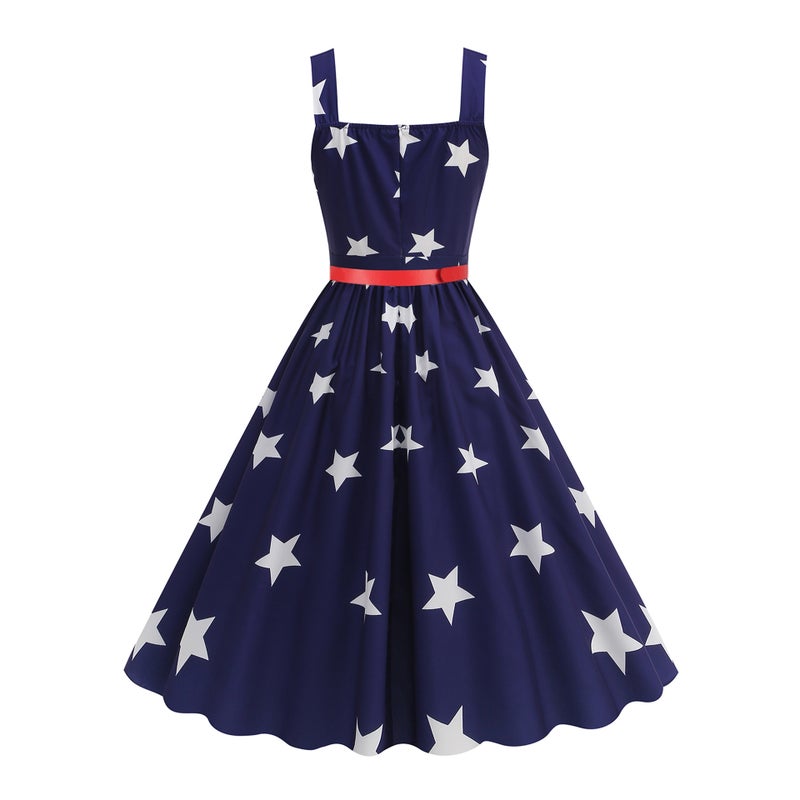 Women's Vintage A-Line Dress with Geometric Print - Image 2