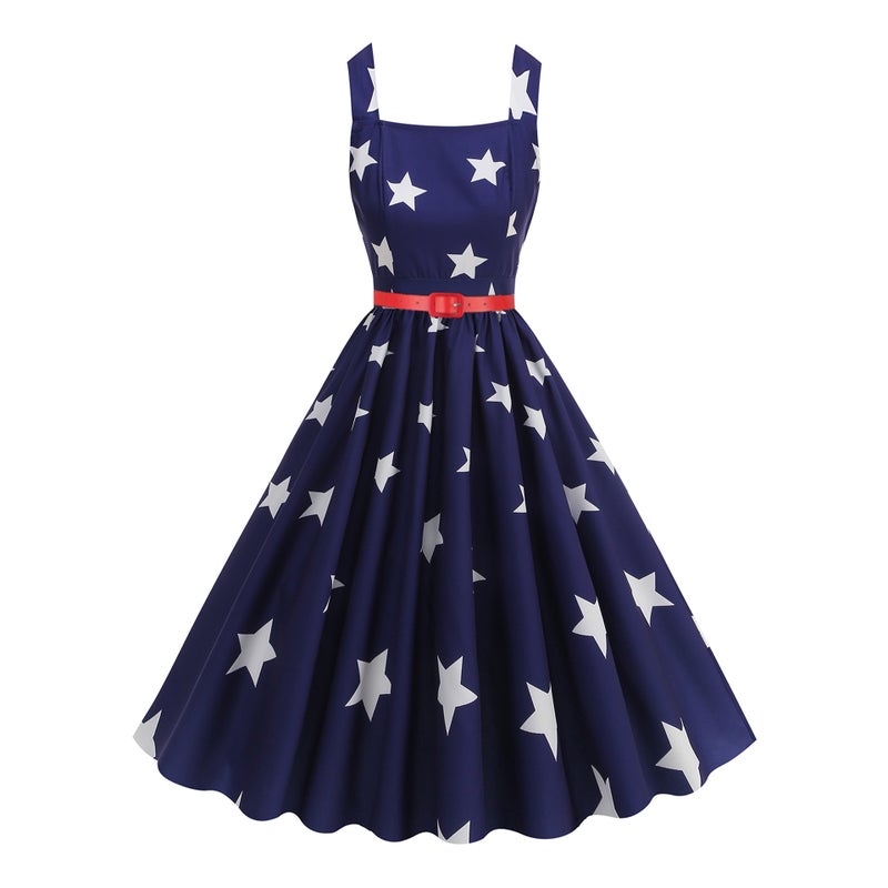 Women's Vintage A-Line Dress with Geometric Print - Image 1
