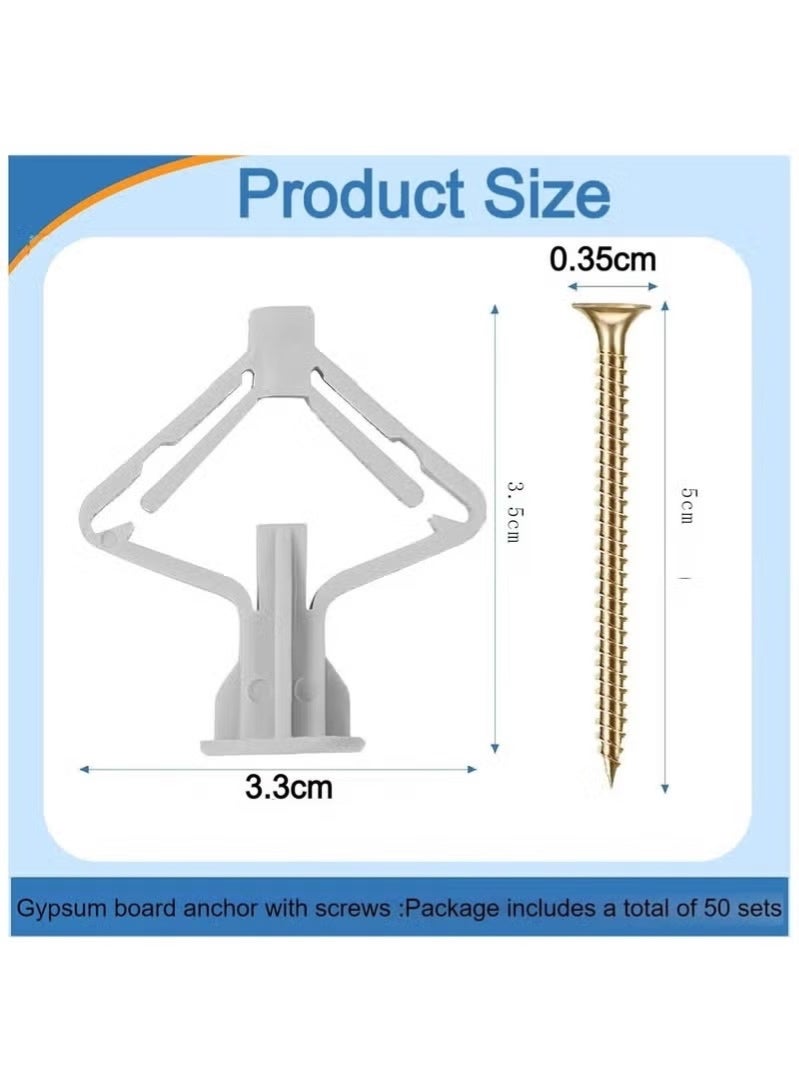 Sakina Wall Anchors Expansion Screws Kit, Combo Set of 25 Ribbed Drywall Anchors with Screws + 25 Self-Drilling Hollow Wall Anchors, Heavy Duty Fixing Kit for Gypsum Board, Drywall, Hollow Wall, Easy Installation - Image 2