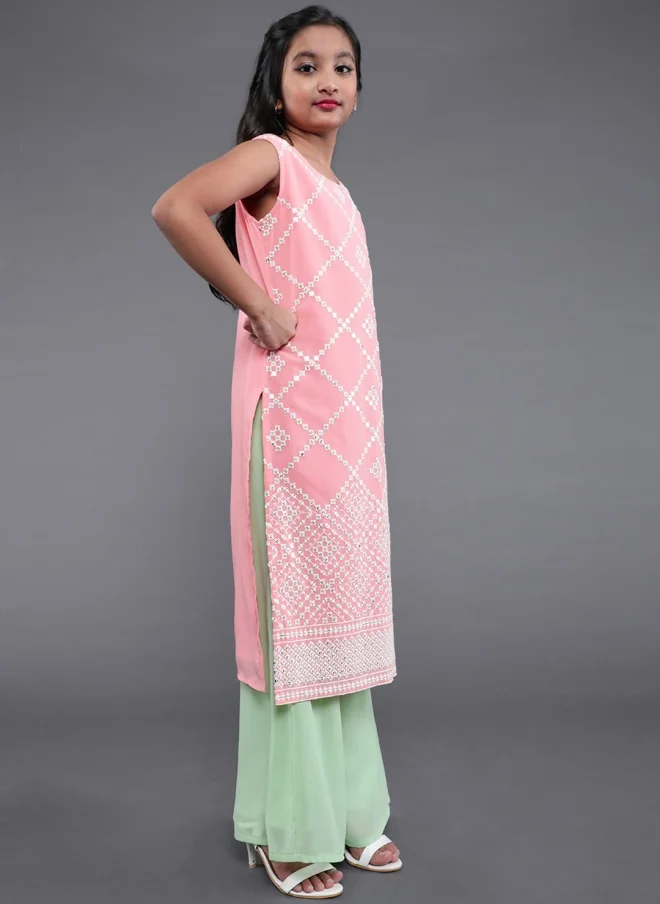 AKS Pink Ethnic Kurta Set With Palazzos For Girls