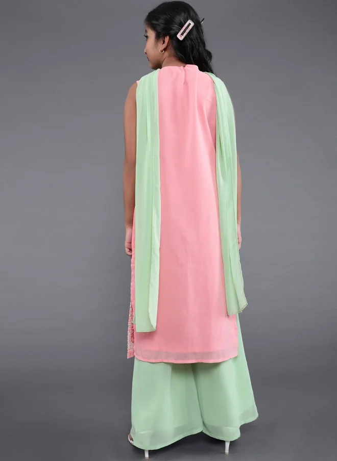 AKS Pink Ethnic Kurta Set With Palazzos For Girls