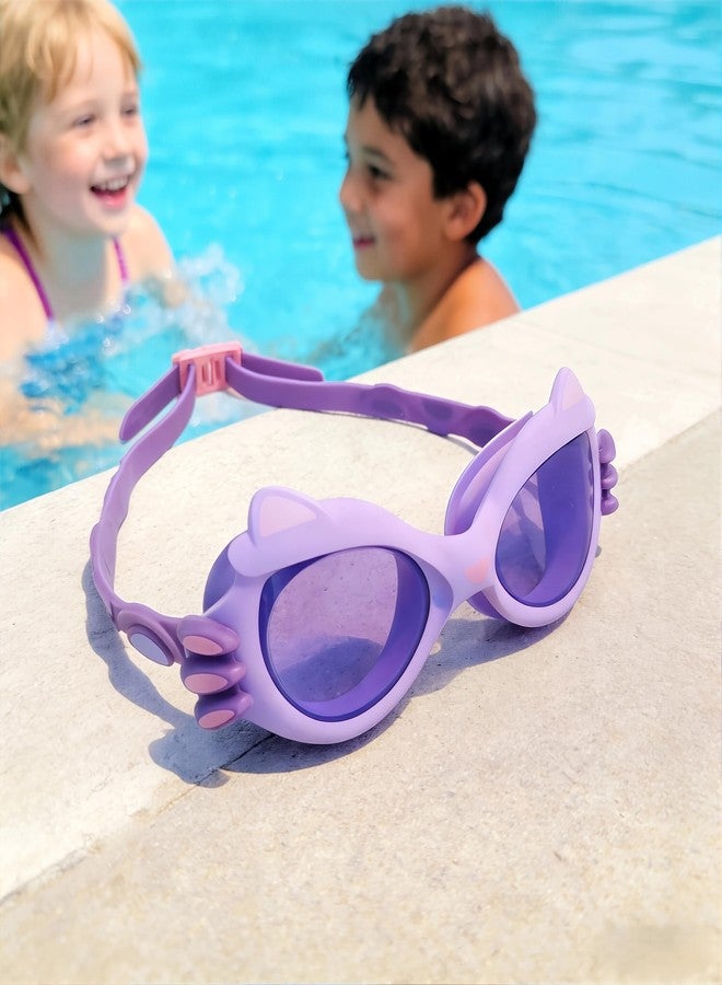 Cartoon Swim Goggles for Kids Age 3-10, Anti-Leak Anti-Fog UV Protection, Soft Adjustable Strap, Comfortable Fit (Purple, Kitty Cat Eye) - Image 4