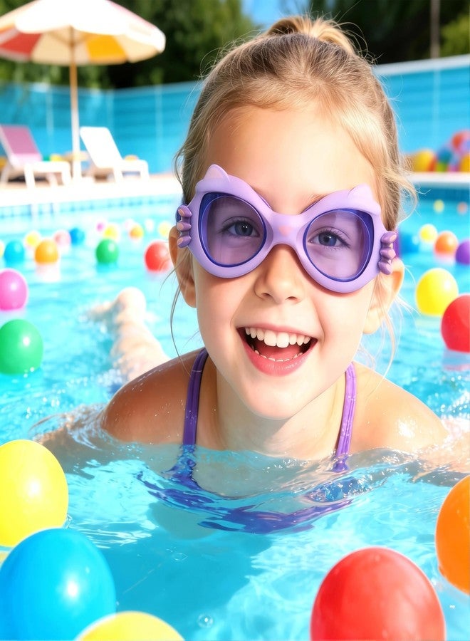Cartoon Swim Goggles for Kids Age 3-10, Anti-Leak Anti-Fog UV Protection, Soft Adjustable Strap, Comfortable Fit (Purple, Kitty Cat Eye) - Image 3