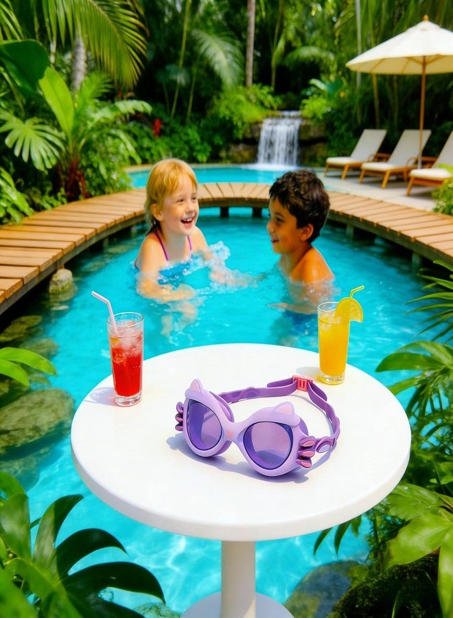 Cartoon Swim Goggles for Kids Age 3-10, Anti-Leak Anti-Fog UV Protection, Soft Adjustable Strap, Comfortable Fit (Purple, Kitty Cat Eye) - Image 5