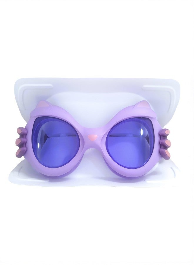 Cartoon Swim Goggles for Kids Age 3-10, Anti-Leak Anti-Fog UV Protection, Soft Adjustable Strap, Comfortable Fit (Purple, Kitty Cat Eye) - Image 2