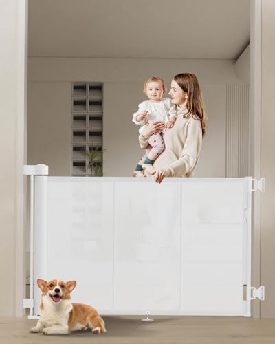 Miumoon 71 inch Retractable Baby Gates 34 inch Tall Retractable Gate with Reinforced Strip Design to Prevent Crawling Through 6 FT Retractable Dog Gate for Stairs Doorways Hallways IndoorOutdoor