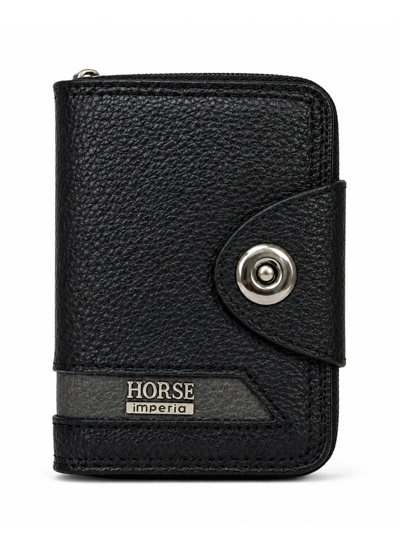 Horse Slim Leather Card Holder – Compact Wallet for Cards and Cash – black Color - Image 1