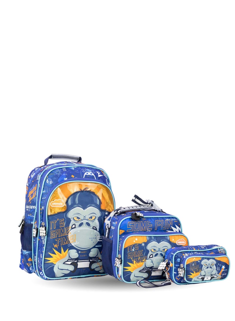 Fantastic MM055 Kids School Bag Set, Backpack with Lunch Bag and Pencil Case, Video Game Design in Blue - Image 1