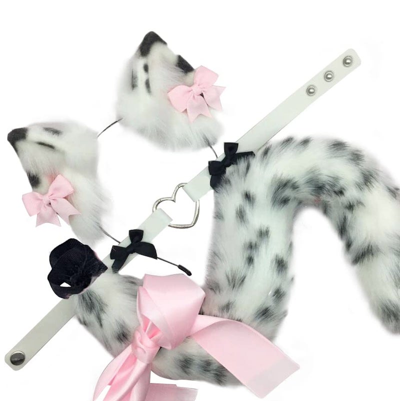 VIGVAN Animal Cosplay Wolf Ears and Fox Cat Ears Raccoon Cosplay Tail (ETC Spots White) - Image 1