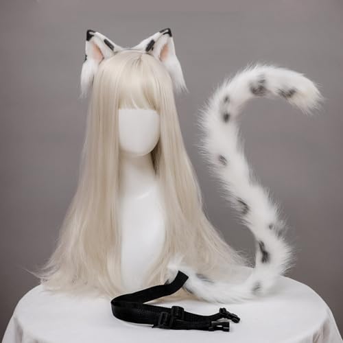 VIGVAN Animal Cosplay Wolf Ears and Fox Cat Ears Raccoon Cosplay Tail (ETC Spots White) - Image 2