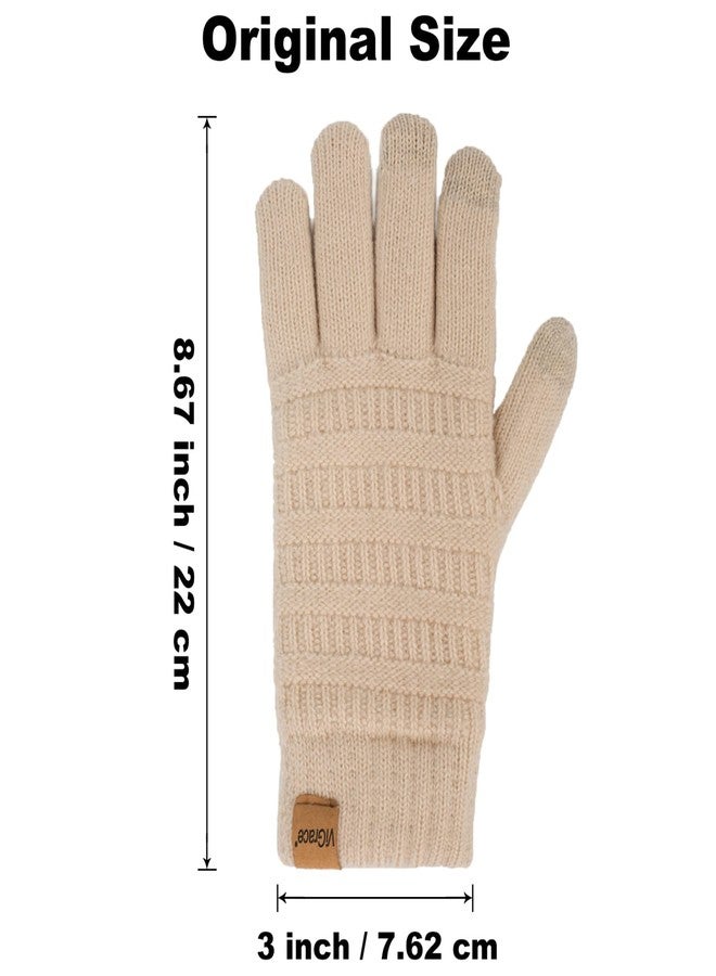 ViGrace Womens Winter Touchscreen Gloves Cable Knit Warm Lined 3 Fingers Dual-layer Touch Screen Texting Thermal Glove for Women, Beige, One size - Image 5