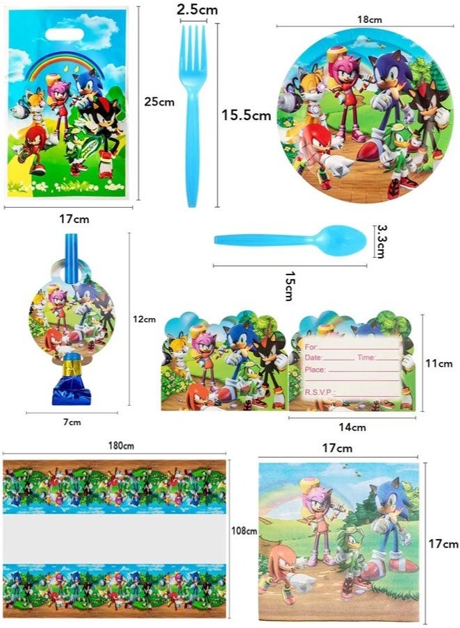 بيوينتي مجموعة لوازم حفلات سونيك لعشرة ضيوف - تتضمن لافتة وأطباقًا ومناديل وأكوابًا وأدوات مائدة، وديكورات أعياد ميلاد مميزة للأطفال - Image 5