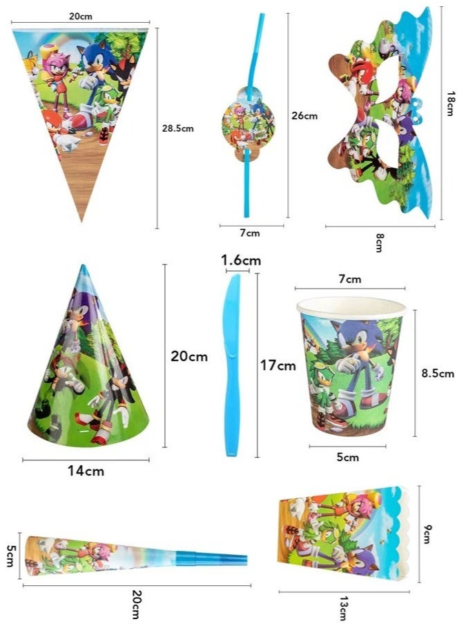 بيوينتي مجموعة لوازم حفلات سونيك لعشرة ضيوف - تتضمن لافتة وأطباقًا ومناديل وأكوابًا وأدوات مائدة، وديكورات أعياد ميلاد مميزة للأطفال - Image 3