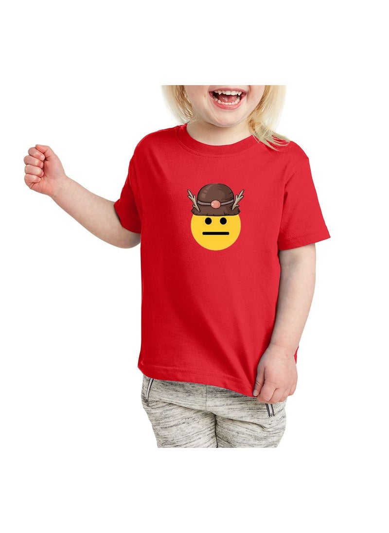 PRINTSHOP4ME - Christmas Emoji Kids Red T-Shirt For Girls–Soft Cotton Round Neck Short Sleeve T-Shirt With Smiley Face Emoji–Great For Parties - Image 1