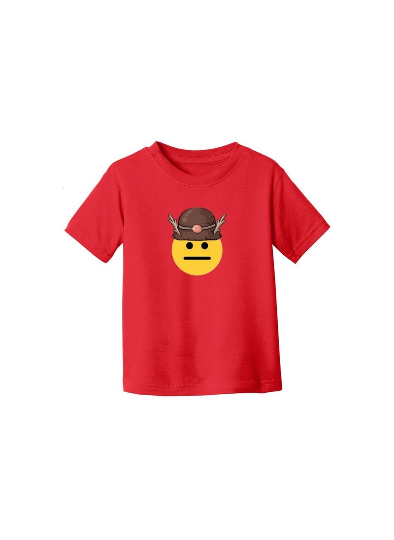 PRINTSHOP4ME - Christmas Emoji Kids Red T-Shirt For Girls–Soft Cotton Round Neck Short Sleeve T-Shirt With Smiley Face Emoji–Great For Parties - Image 1