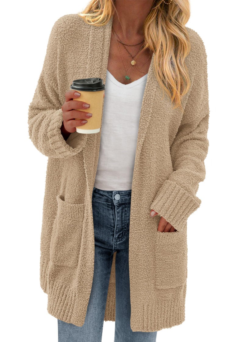 KIRUNDO Cardigan Sweaters for Women 2026 Fall Chunky Fuzzy Knit Open Front Loose Long Sleeve Sweater Coats Winter Clothing(Camel, XX-Large) - Image 1