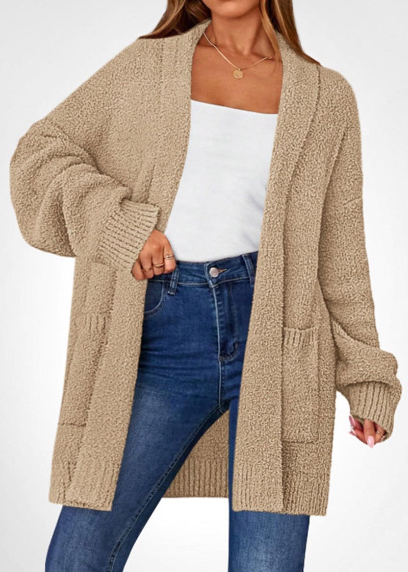 KIRUNDO Cardigan Sweaters for Women 2026 Fall Chunky Fuzzy Knit Open Front Loose Long Sleeve Sweater Coats Winter Clothing(Camel, XX-Large) - Image 3