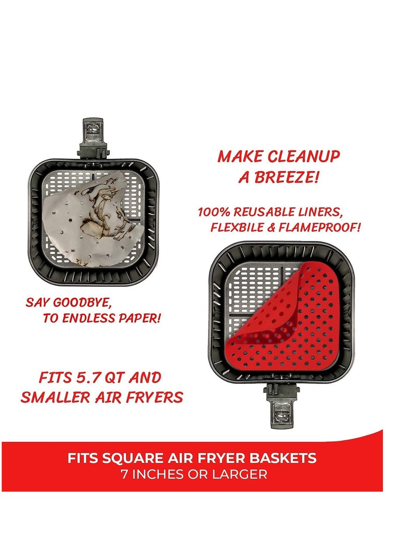 SOLARAE Non-Stick Silicone Air Fryer Mats Reusable Fryer Liners ¨C 7.5 Inch Square Accessories for COSORI 3.4 3.7 QT CHEFMAN BELLA PRO and MORE | BPA Free (2-Pack) - Image 3