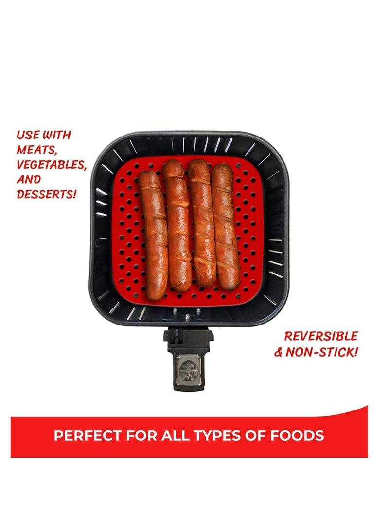 SOLARAE Non-Stick Silicone Air Fryer Mats Reusable Fryer Liners ¨C 7.5 Inch Square Accessories for COSORI 3.4 3.7 QT CHEFMAN BELLA PRO and MORE | BPA Free (2-Pack) - Image 2