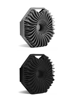 Teuuea 2 Pieces Silicone Body Scrubber, Non-Slip Handle Shower Body Brush for Sensitive Skin, Bathroom Accessory Shower Exfoliation Lathers Gentle Massage Deep Clean Brush (Black and Gray)  - Image 1