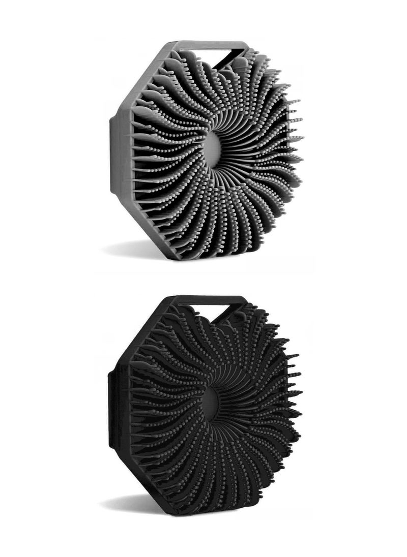 Teuuea 2 Pieces Silicone Body Scrubber, Non-Slip Handle Shower Body Brush for Sensitive Skin, Bathroom Accessory Shower Exfoliation Lathers Gentle Massage Deep Clean Brush (Black and Gray)  - Image 1