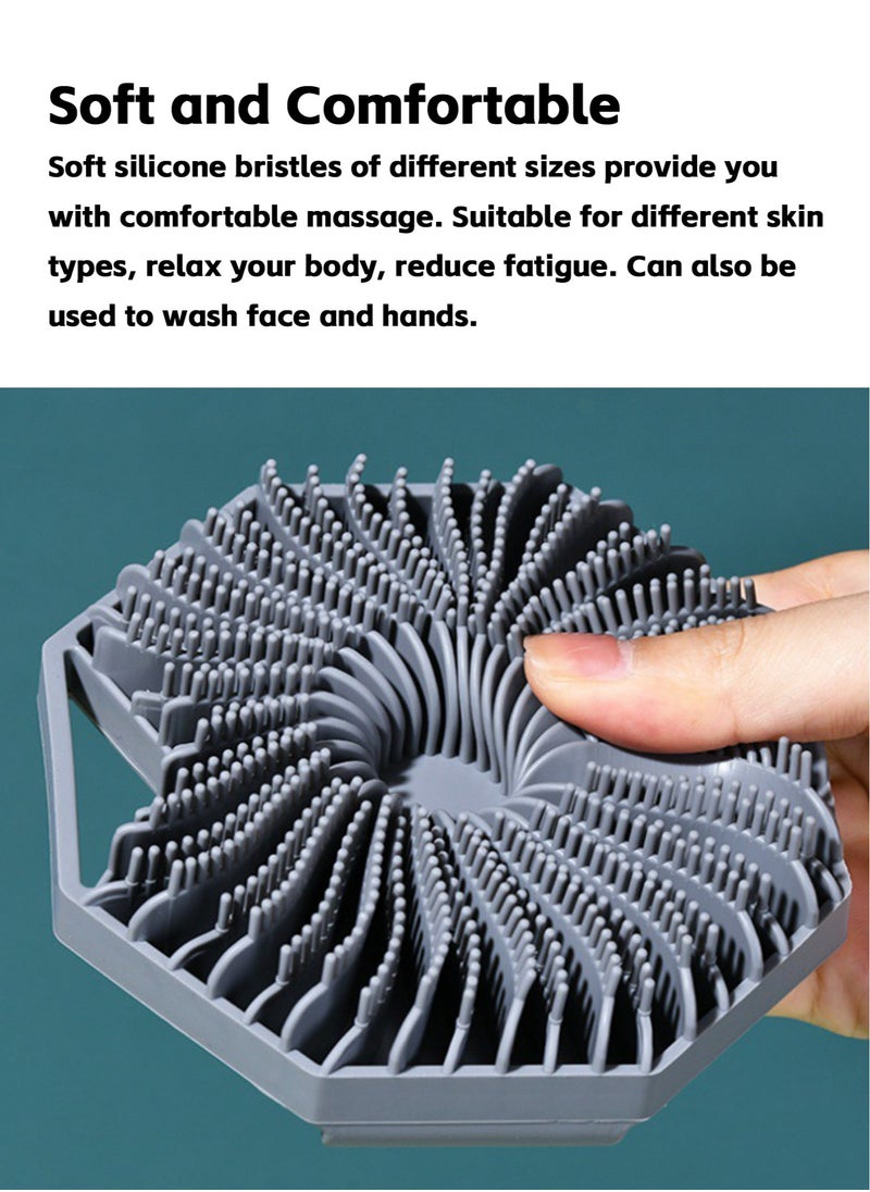 Teuuea 2 Pieces Silicone Body Scrubber, Non-Slip Handle Shower Body Brush for Sensitive Skin, Bathroom Accessory Shower Exfoliation Lathers Gentle Massage Deep Clean Brush (Black and Gray)  - Image 4